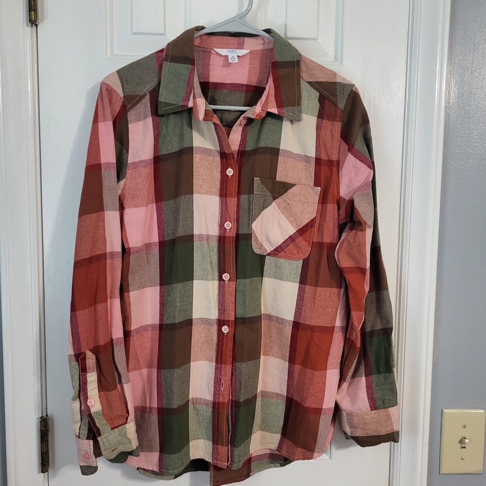 Time and Tru Pink and Red Plaid Shirt